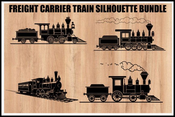 Download Vintage Freight Train Silhouette Set - Vintage Collection