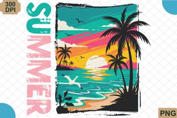 Download Vintage Summer Sunset Beach PNG - Vintage Collection