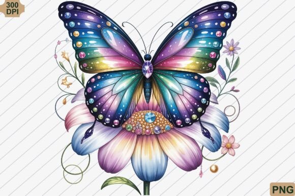 Download Ornate Jeweled Butterfly &amp; Flower PNG - Premium Resources