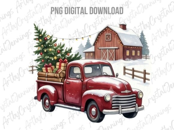 Download Vintage Red Truck Christmas PNG - Vintage Collection