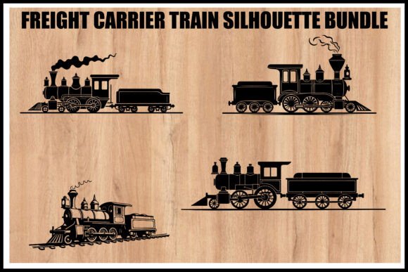 Download Vintage Freight Train Silhouette Set - Vintage Collection