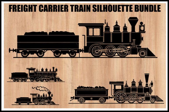 Download Vintage Freight Train Silhouette Set - Vintage Collection