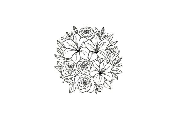 Download Vintage Floral Bouquet Line Art - Vintage Collection