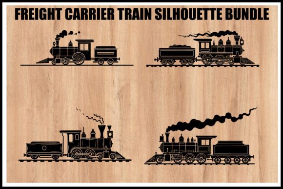 Download Vintage Freight Train Silhouette Set - Vintage Collection